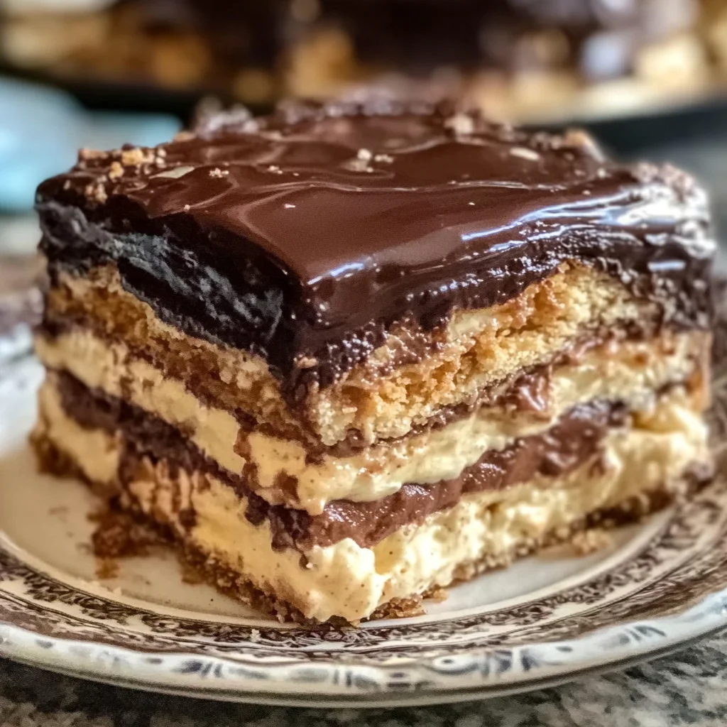 Easy No-Bake Peanut Butter Chocolate Eclair Cake
