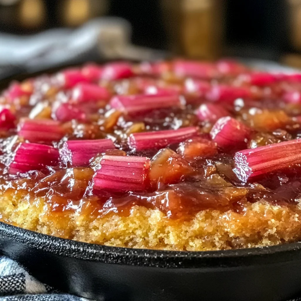 Easy Tangy Rhubarb Upside-Down Skillet Cake